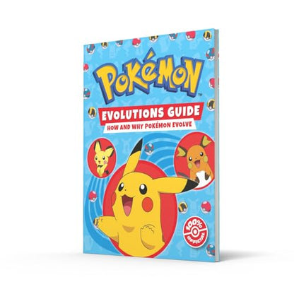 Pokémon Evolutions Guide book cover featuring various Pokémon and their evolution illustrations by Super Toy Store.