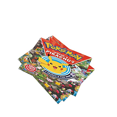 Search and find Pokémon Where’s Pikachu? book cover featuring Pikachu on an adventure, by Farshore.