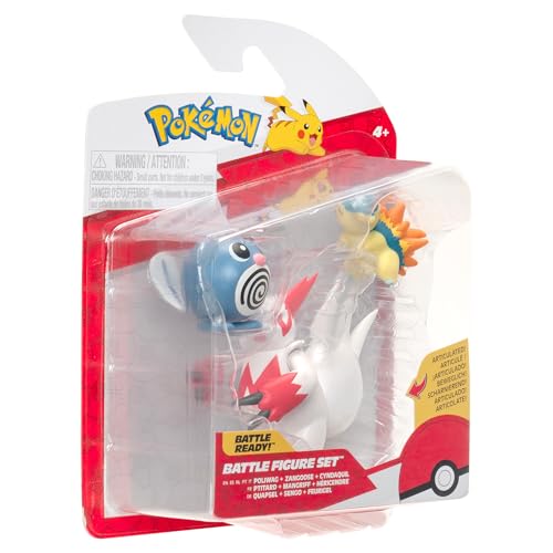 Pokemon Battle Figure 3-Figure Pack featuring Poliwag, Zangoose, and Cyndaquil in vibrant colors.