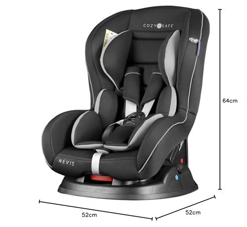 Cozy N Safe Nevis Group 0+/1 Car Seat 0-18kg, Birth to 4 Years, Rear & Forward Facing, 7 Recline Positions, Side Impact Protection, 5 Point Harness, Deep Padding - Black/Grey