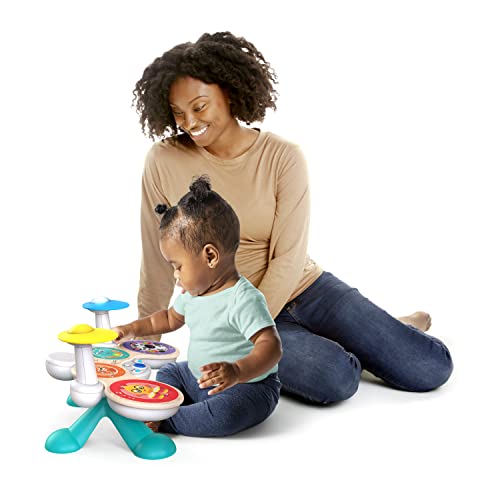 Baby Einstein Together in Tune Drums toddler musical toy with wooden drums and magic touch buttons for ages 12 months+.