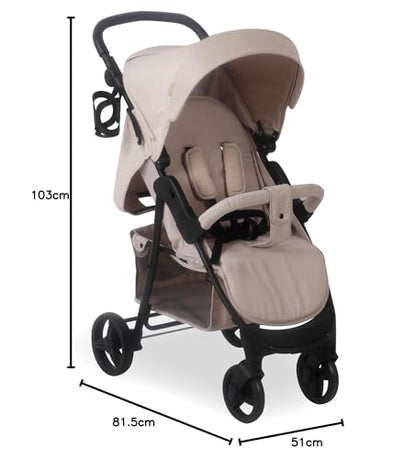 My Babiie MB30 Pushchair – from Birth to 4 Years (22kg), Easy Compact Fold, Large Shopping Basket, Adjustable Handle, Stroller Includes Cup Holder, Rain Cover – Oatmeal