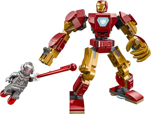 LEGO Marvel Iron Man Mech and Ultron with two minifigures in a buildable superhero toy set for kids.
