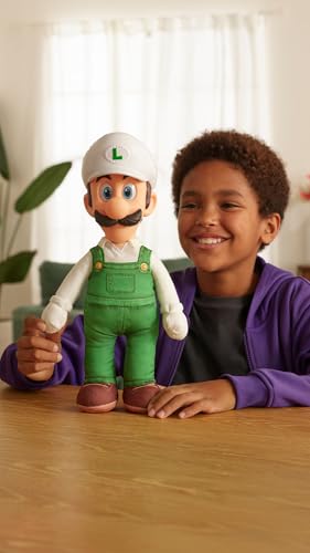 The Super Mario Galaxy Movie Fire Luigi Poseable Plush 15" / 38cm, Officially Licensed by Jakks Pacific, Plush with Sculpted Roto Head, Nintendo Collectible Plush, for Ages 3+