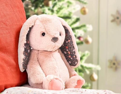 Pink plush bunny toy from B. toys, 12-inch huggable stuffed animal with soft, washable fabric for newborns and toddlers.