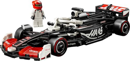 LEGO Speed Champions MoneyGram Haas F1 Team VF-24 race car model kit with collectible Formula 1 driver minifigure.