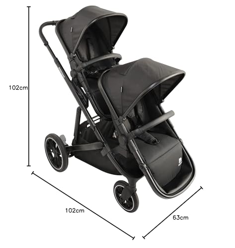 Deryan EVY V2 Pram for 2 Children, Newborn Preschool Toddlers and Toddlers of Preschool Age, Baby Pram Buggy up to 50 kg, Baby Pram, Travel Suitcase, 2-in-1 Complete Set, Black
