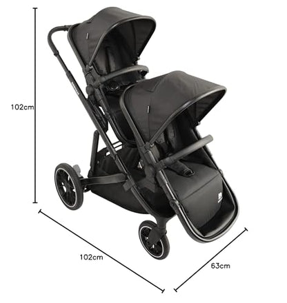 Deryan EVY V2 Pram for 2 Children, Newborn Preschool Toddlers and Toddlers of Preschool Age, Baby Pram Buggy up to 50 kg, Baby Pram, Travel Suitcase, 2-in-1 Complete Set, Black