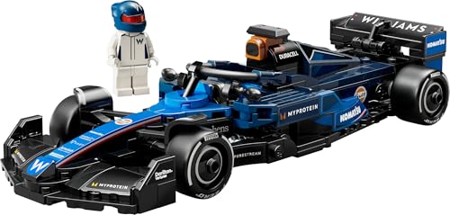 LEGO Speed Champions Williams Racing FW46 F1 race car toy with collectible driver minifigure, ideal for motorsport fans.