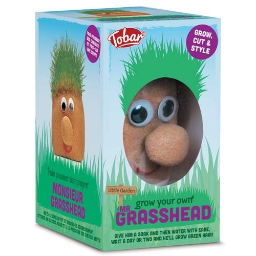 Tobar MR Grasshead plastic gardening figure with green grass hair and a playful face, designed for decorative indoor display.
