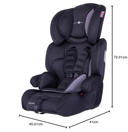 Cozy N Safe Logan Group 1/2/3 Car Seat 9-36kg, 9 Months to 12 Years, 5 Point Harness, Forward Facing, Side Impact Protection, Adjustable Headrest, Lightweight, Child, Toddler Car Seat - Black/Grey