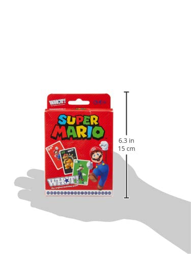 Waddingtons Number 1 Super Mario WHOT! card game featuring characters like Mario, Luigi, Yoshi, Peach, and Toad for ages 5+.