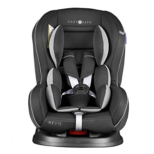 Cozy N Safe Nevis Group 0+/1 Car Seat 0-18kg, Birth to 4 Years, Rear & Forward Facing, 7 Recline Positions, Side Impact Protection, 5 Point Harness, Deep Padding - Black/Grey