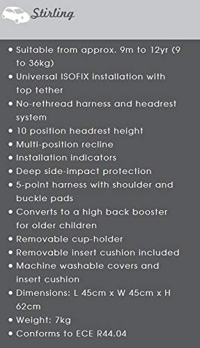 My Child Stirling Group 123 ISOFIX Car Seat Charcoal