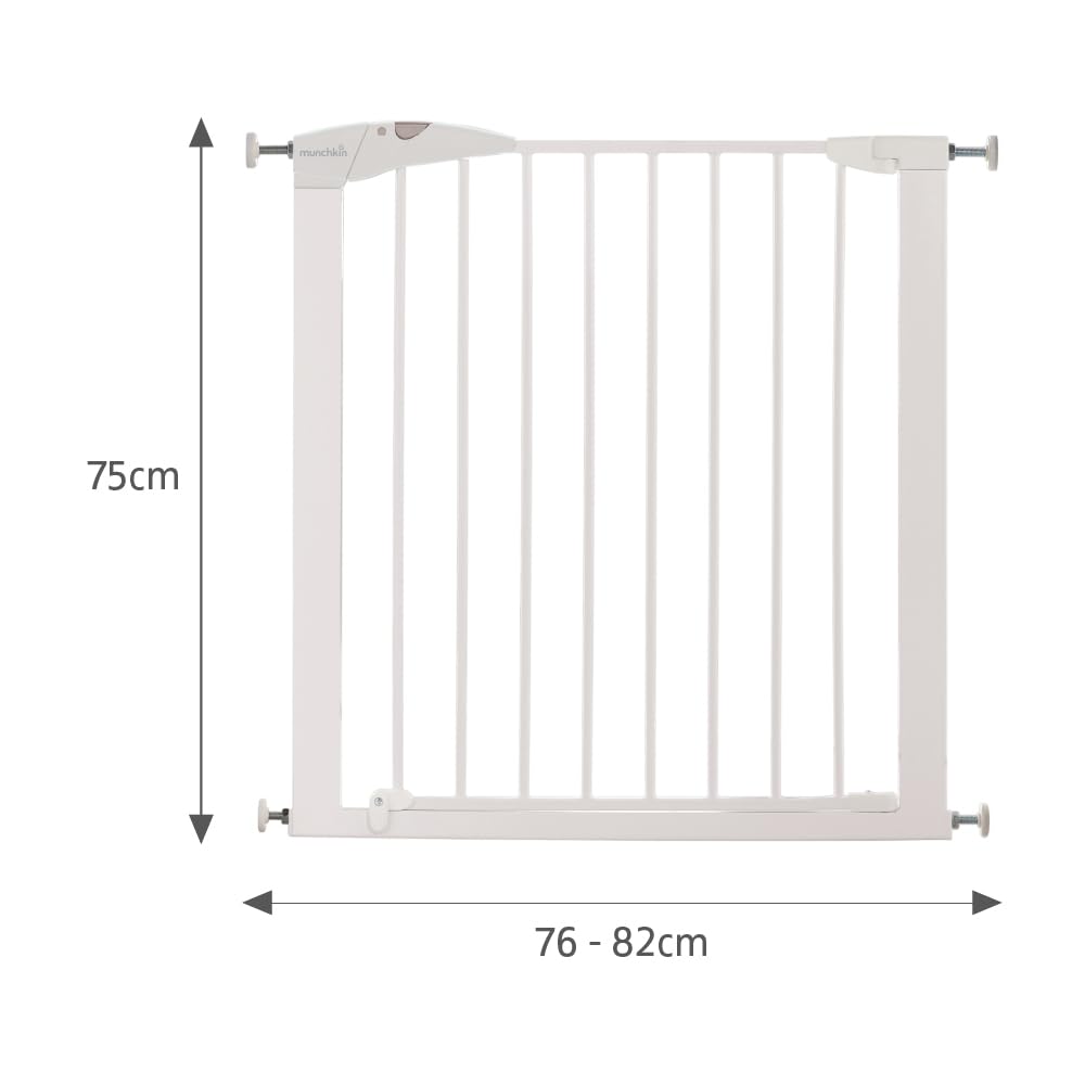 Munchkin Maxi Secure Toddler & Baby Gate in white, pressure-fit safety gate with extendable panels for doorways and stairways.
