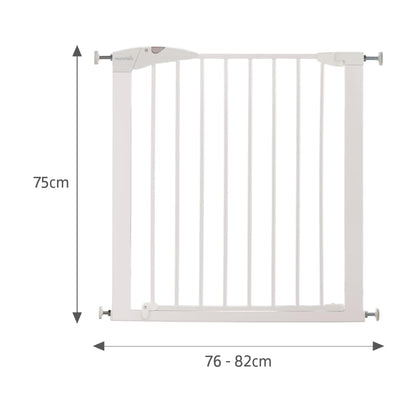 Munchkin Maxi Secure Toddler & Baby Gate in white, pressure-fit safety gate with extendable panels for doorways and stairways.