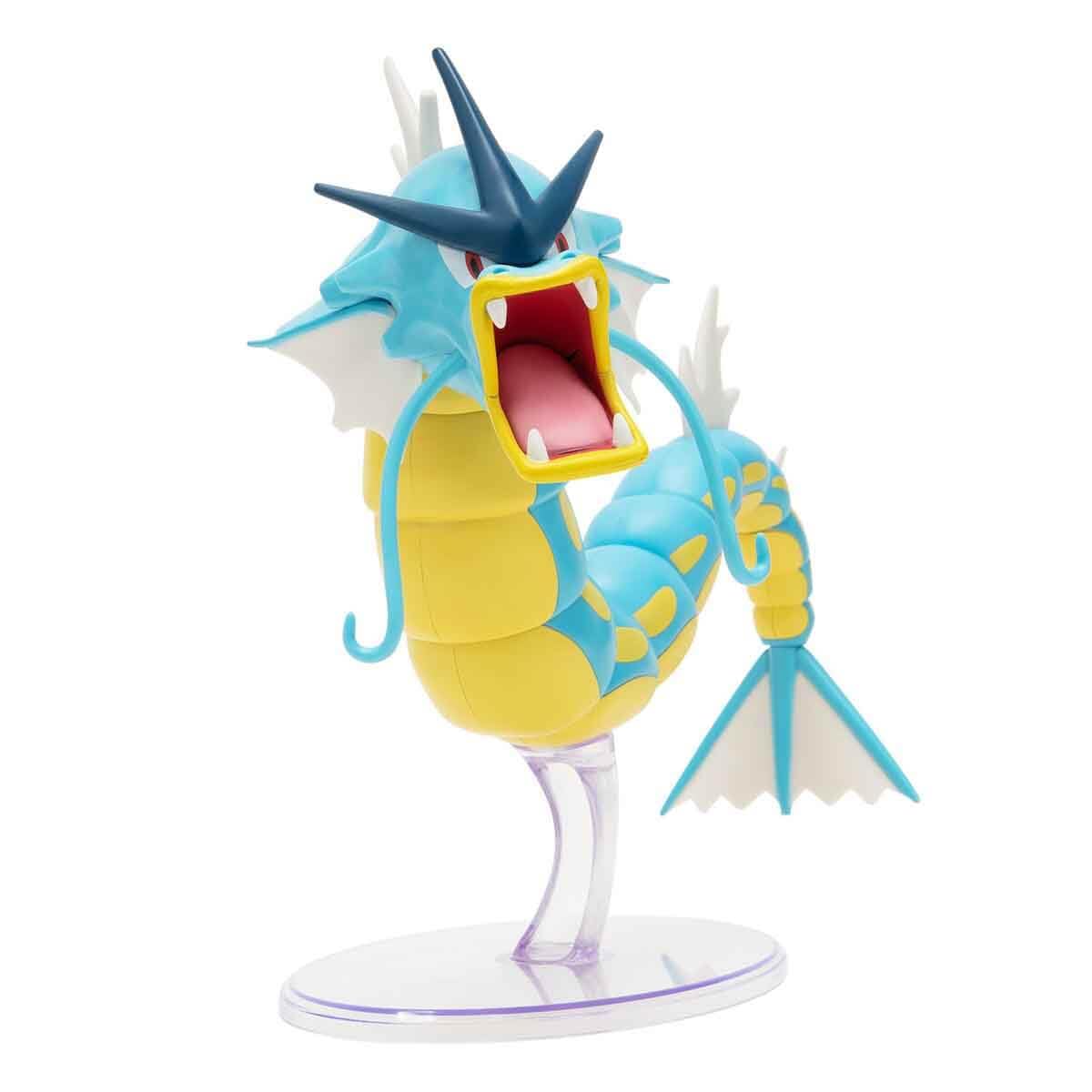 12-inch articulated Gyarados Epic Battle Figure by Pokémon, showcasing detailed design and display stand.