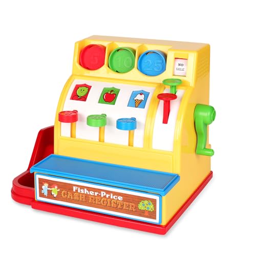Fisher Price Classics | Cash Register | Educational and Learning Toy, Ideal for Toddler Role Play, Classic Toy with Retro-Style Packaging, Suitable for Boys and Girls Ages 2+ | Basic Fun 2073