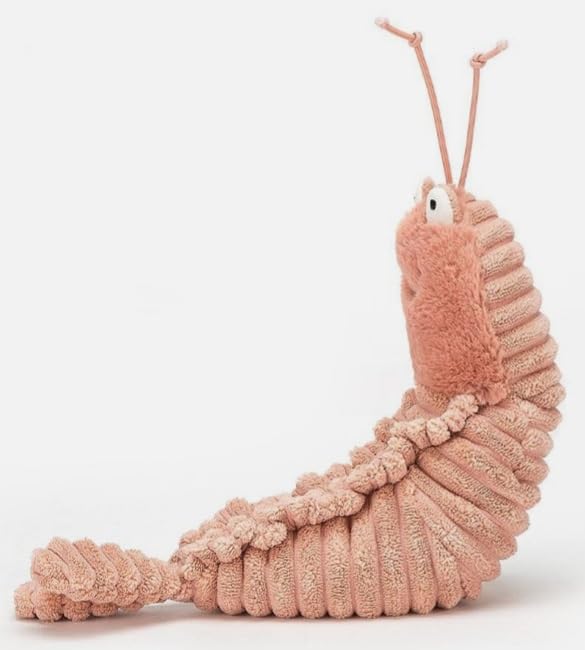Soft Jellycat Sheldon Shrimp plush toy with a vibrant pink color and detailed features, perfect for cuddling and play.