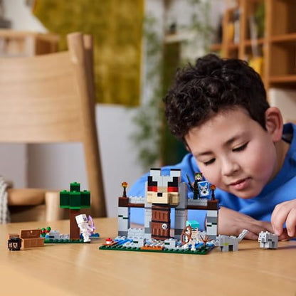 LEGO Minecraft The Wolf Stronghold - Castle Toy with a Character, 2 Skeleton Figures & 2 Wolves, plus Accessories incl. a Crafting Table - Gamer Gift for 8+ Year Old Boys & Girls - 21261