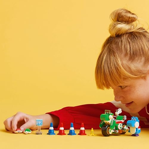 LEGO Super Mario Yoshi Bike set with Mario figure, building toy for kids age 7+, perfect for independent play and birthday gifts.