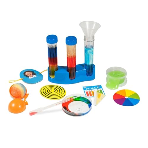 Galt Science Lab kit for kids with colorful science experiment materials, including kaleidoscope, lava lamp, and bouncy ball for ages 6+