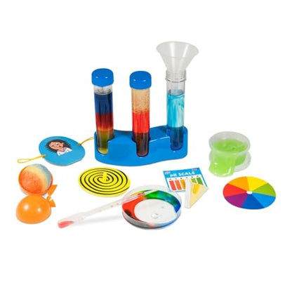 Galt Science Lab kit for kids with colorful science experiment materials, including kaleidoscope, lava lamp, and bouncy ball for ages 6+