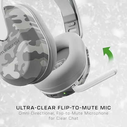 Turtle Beach Stealth 500 Arctic Camo Xbox wireless gaming headset with adjustable ear cups and built-in microphone for Xbox and Bluetooth.