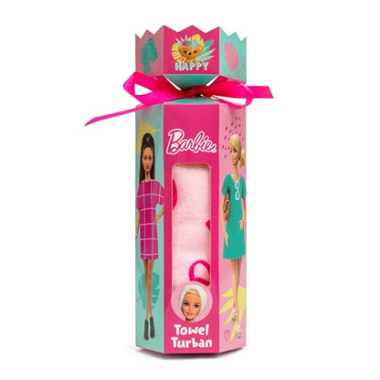 Barbie microfiber hair towel turban gift set, featuring a quick-dry design for children, shown in vibrant colors.