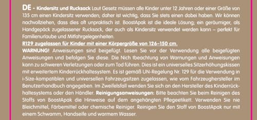 Trunki BoostApak Booster Seat & Kids Backpack - i-Size Travel Car Seat, 8 L Carry-On Approved Kids Rucksack & Car Booster (126-150 cm) - Grey