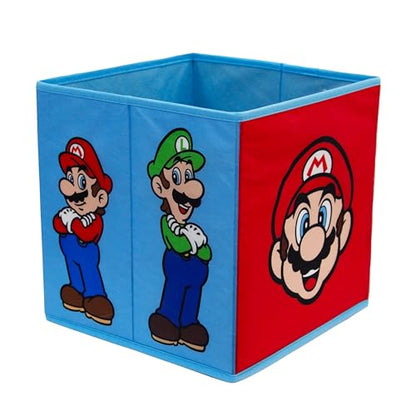 Nintendo Super Mario storage boxes by Character World, foldable cubes featuring Mario and Luigi, ideal for kids' room organization.