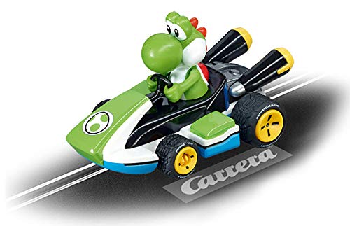 Colorful Carrera FIRST Mario Kart Yoshi toy car in vibrant multicolored design, suitable for young children and fans of Nintendo.