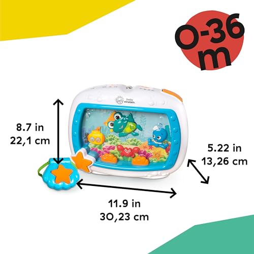 Baby Einstein Sea Dreams Soother crib toy with remote, calming lights, melodies, and sleep aid features for newborns and infants.