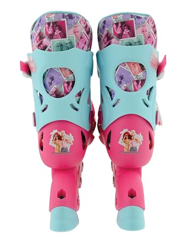 M.V. Sports Barbie-themed in-line skates with adjustable fit, durable construction, and comfortable pivoting heel cuff for kids.