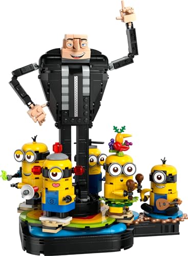 LEGO Despicable Me set featuring buildable Gru and Minion figures for kids aged 9 and up, showcasing playful design.