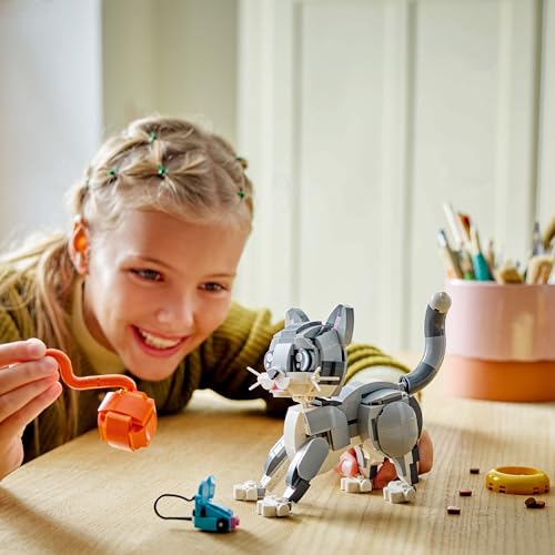 LEGO Creator 3in1 playful cat toy, featuring a cat figure that transforms into a pigeon or dog, ideal for creative play.