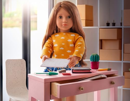 Our Generation 18-inch doll home desk and chair set for pretend play, suitable for ages 3 and up.