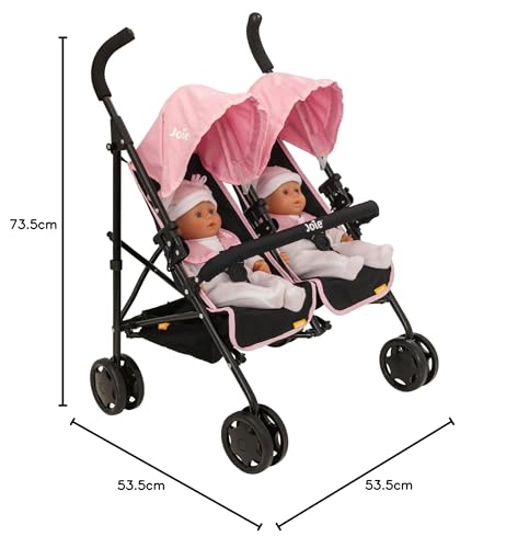 Joie Aire Twin Pushchair | Childrens Double Stroller Pram In Black & Pink | Childrens Baby Doll Stroller Toy Umbrella Fold Stroller | Role Play Toy Dolls Buggy Pushchair | Ages 3+
