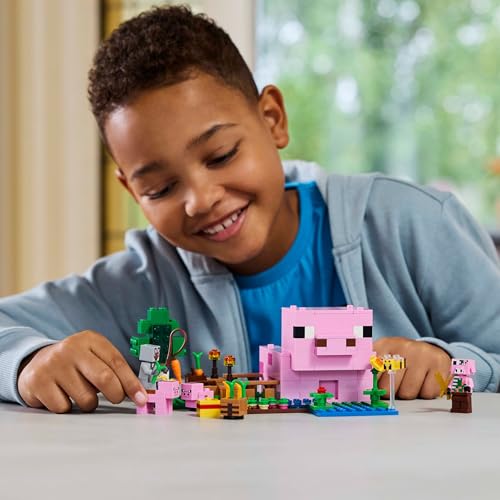 LEGO Minecraft The Baby Pig House Toy - Building Set incl. a Hero Figure, Mobs, a Farm & Forest Biome - Gaming Gift for 7+ Year Old Girls & Boys - 21268