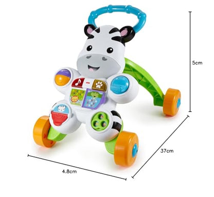 Fisher-Price Learn with Me Zebra Walker First Steps Baby Walker Push Along Toy with Lights, Music, Baby Girl and Baby Boy Toys Hands-On Toddler Baby Push Along Walker UK English Version, GXC31