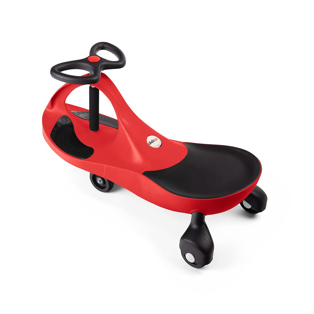Didicar Fiery Red ride-on wiggle car for kids with seat and steering wheel, suitable for indoor and outdoor toddler play.