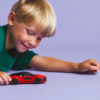 LEGO City red sports car toy with driver minifigure and accessories, ideal for race car enthusiasts aged 5 and up.