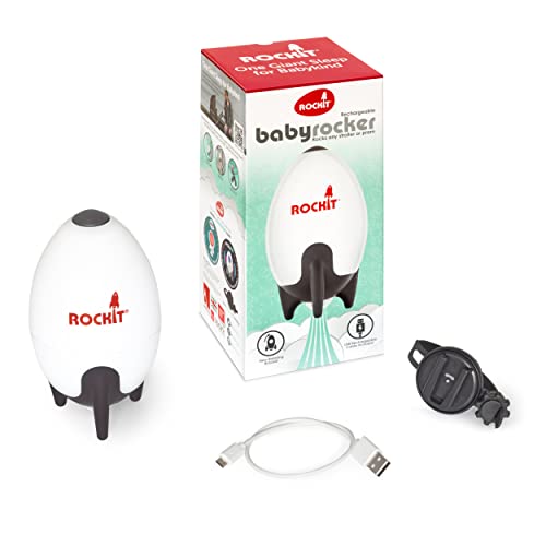 ROKIT Rockit rechargeable baby pram rocker with adjustable speed and 60-minute timer, designed for strollers and buggies.