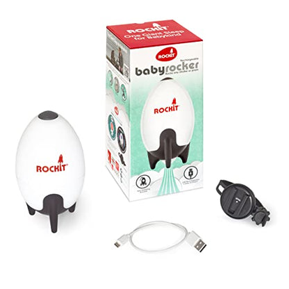 ROKIT Rockit rechargeable baby pram rocker with adjustable speed and 60-minute timer, designed for strollers and buggies.