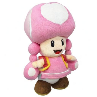 Soft 20cm Nintendo Toadette plush by Bandai Namco, showing a cute pink character with big eyes and a cheerful expression.