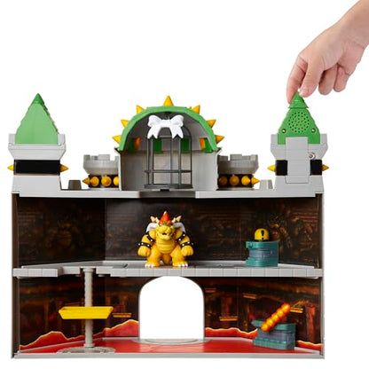 Nintendo Super Mario Deluxe Bowser's Castle Playset with 2.5" Exclusive Articulated Bowser Action Figure, Interactive Play Set with Authentic in-Game Sounds
