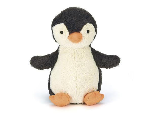 Small Jellycat Peanut Penguin plush toy, measuring 6 cm x 6 cm x 11 cm, sitting upright with a friendly expression.