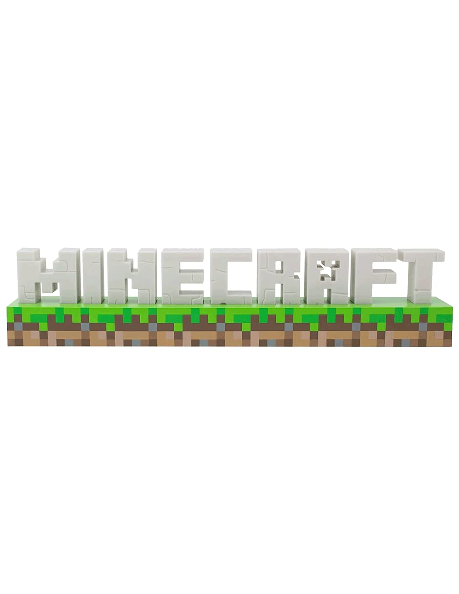Minecraft Logo Light - Officially Licensed Merchandise, 2 Light Modes, Battery or USB Operated, Bedroom or Game Room Decor for Gamers | Paladone, White/Brown/Green