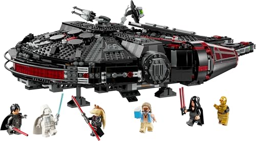 LEGO Star Wars 75389 The Dark Falcon building toy with spring-loaded shooters, cannons, and six minifigures including C-3PO.