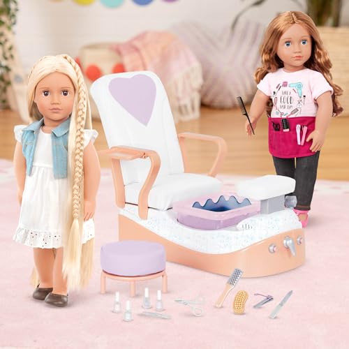 Our Generation Phoebe fashion doll with complete outfit, hair extensions, and comb for imaginative kids' playtime adventures.
